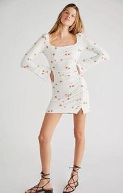 Free People Celia Floral Square Neck Long Sleeves Mini Dress Size L Bodycon NWT