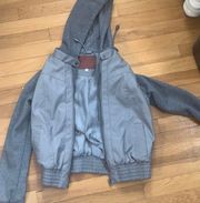 Gray Leather Hoodie