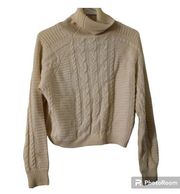 Lulu's Cream Cropped Cable Knit Turtleneck Sweater sz Medium