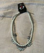 NWT  Short Silver Necklace with Big Bold Diamond pendant w/ pearls