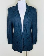 Kenneth Cole Lace Blazer Jacket Womens 8 Black Single Button Floral Cotton Blend
