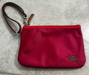 Dooney & Bourke Red Nylon Leather Trim Duck Logo Wristlet