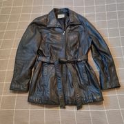 Vtg Jacqueline Ferrar Leather Trench Coat