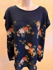 Mason & Belle Ladies Size Large Short Sleeve Blue Floral Blouse