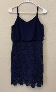 Navy Blue Mini Dress  With Lace 