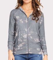 Chaser Evereve gray floral full zip zipper hoodie hooded sweatshirt small