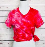 Vibrant Red & Pink Marble Tie Dye Festival T-Shirt Unisex Size Small