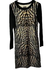 Vince Camuto Animal Print Sweater Dress Black Brown Beige Size Small