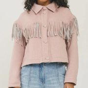 Something Navy Delphine Fringe Jacket Cropped Pale Pink Size Large New with Tag