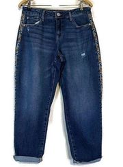 Knox Rose Mid Rise Straight Leg Embroidered Cropped Jeans Women's 8 Blue NWT