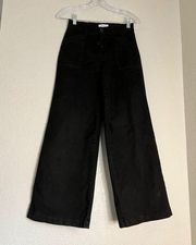 Evereve Pants Womens 24 Black Crop Wide Leg Flared Casual Stretch Preppy