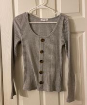 light gray rib knit long sleeve top