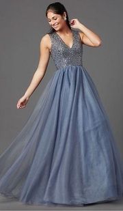 Terani Rhinestone Bodice Charcoal Gray Prom Dress Tulle Gown Formal Size 2 NWT