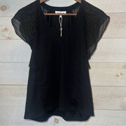 HEARTLOOM Women’s Black Sheer Flutter Sleeve Top Size M NEW