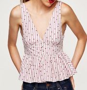 Zara Trafaluc Baby Doll Red & White Striped Peplum top with floral print