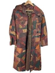 The Tannery Womens Trench Coat Jacket Leather Patchwork Multi-Color Size 11/12 v