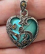 Vintage Turquoise/Citrine  Filigree Heart Love Necklace 