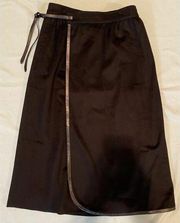 New VTG 70's Gucci 42 US 4 6 100% Cashmere Skirt Leather Midi Faux Wrap Black