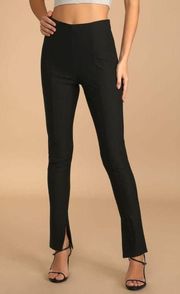 NWT Lulus Head to the Office Black High-Waisted Side Slit Trouser Pants Small