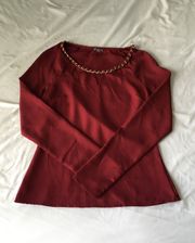 Charlotte Russe Dark Red Shirt With Gold Chain Neckline