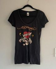 Women’s Vintage Don  by Christian Audigier T-Shirt Black Skull large