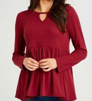 Altar'd State Dreamin' in Waffle Knit Thermal Peplum Keyhole‎ Top Red Boho