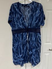 Women’s Size XL  Blue Chiffon Duster W/ Lace Detail