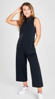 Sportswear Black Cotton Knit Mock-neck Jersey Crop Wide Leg Jumpsuit M
