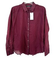 NWT Scotch & Soda Long Sleeve Button Up Semi Sheer Shirt Burgundy Black Small