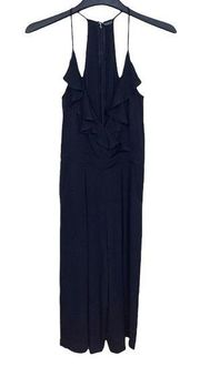 BLACK Los Angeles Ruffled Halter Surplice Wide Leg Jumpsuit