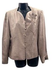 Adrianna Papell 100% Silk Beige Blazer Skirt Set Size 12