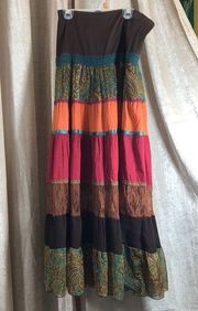 Hazel Boho Gypsy Multi Patterned Prairie Skirt XS