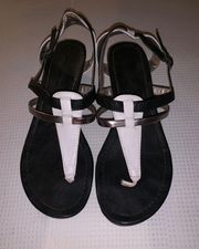 Black And White Low Wedged Sandals