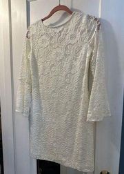 Signature by  Women's Ivory Lace Dress Bell Sleeves NWT Petite