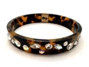 J CREW TORTOISE SHELL ACRYLIC Bangle BRACELET Rhinestone Accents Small Medium