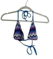 BECCA by Rebecca Virtue Bikini Top Chevron Knit Crochet Triangle Blue Medium