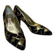 Caparros Black Gold Sequin Scallop Animal Print Heels 10 Party Formal