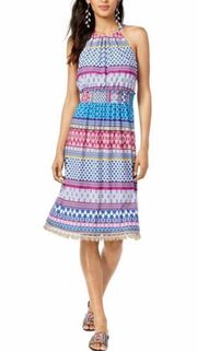 Brooke Printed Halter Fringe Dress