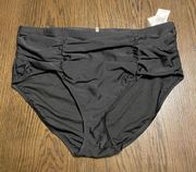Raisins Curve Costa Ruched Black Plus Size Tummy-Control Bikini Bottom 24W NWT