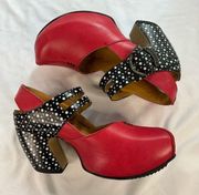 John Fluevog Size 9.5 Red Berry Prepare Find Platform Mary Jane Heel Polka Dot