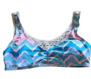 blue & pink chevron print swim top size large