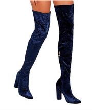 Cape Robbin thigh high crushed velvet blue boots size 5.5