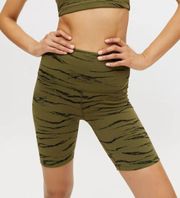 High Waisted Stretch Biker Shorts Olive Wood Jacquard Tiger Stripe