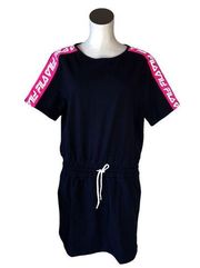 NWT Fila Spell Out Logo Stripe Drawstring Dress Black Pink Small