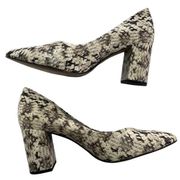 1. State Heels Womens 9 Black White Snake Saffy Block Heel Point Toe Leather