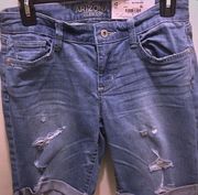 NWT Dark Rinse Denim Bermuda Distressed Shorts 5