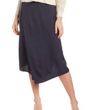 NWT Vince Navy Chiffon Faux Wrap Asymmetrical Hem Midi Skirt Size 10