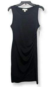 Womens Sheath Dress Black Ruched Crew Neck Sleeveless M New