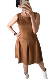 DONNA RICO Fit and Flare Faux Suede Brown Shift Dress US 4