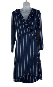 NEW Rails Priya Ruffle Striped Midi Wrap Dress Black Blue Size S